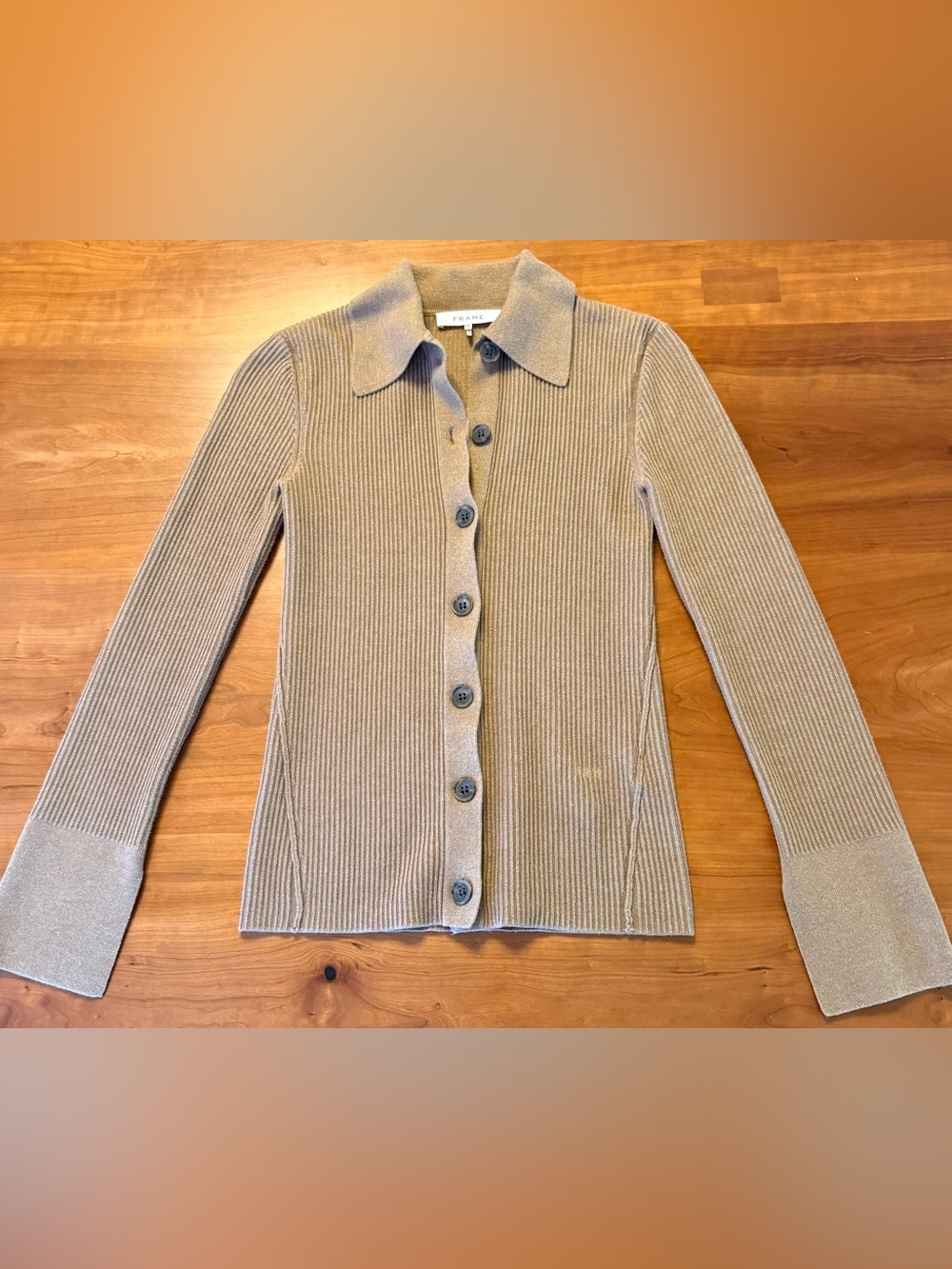 Frame Denim Camel Ribbed Split-Cuff Cardigan